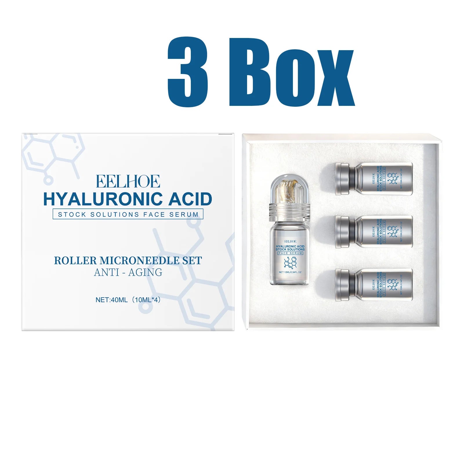 Eelhoe Hyaluronic Acid Face Serum & Microneedle Roller Set Face Serum Set Zpaxo 3 Boxed