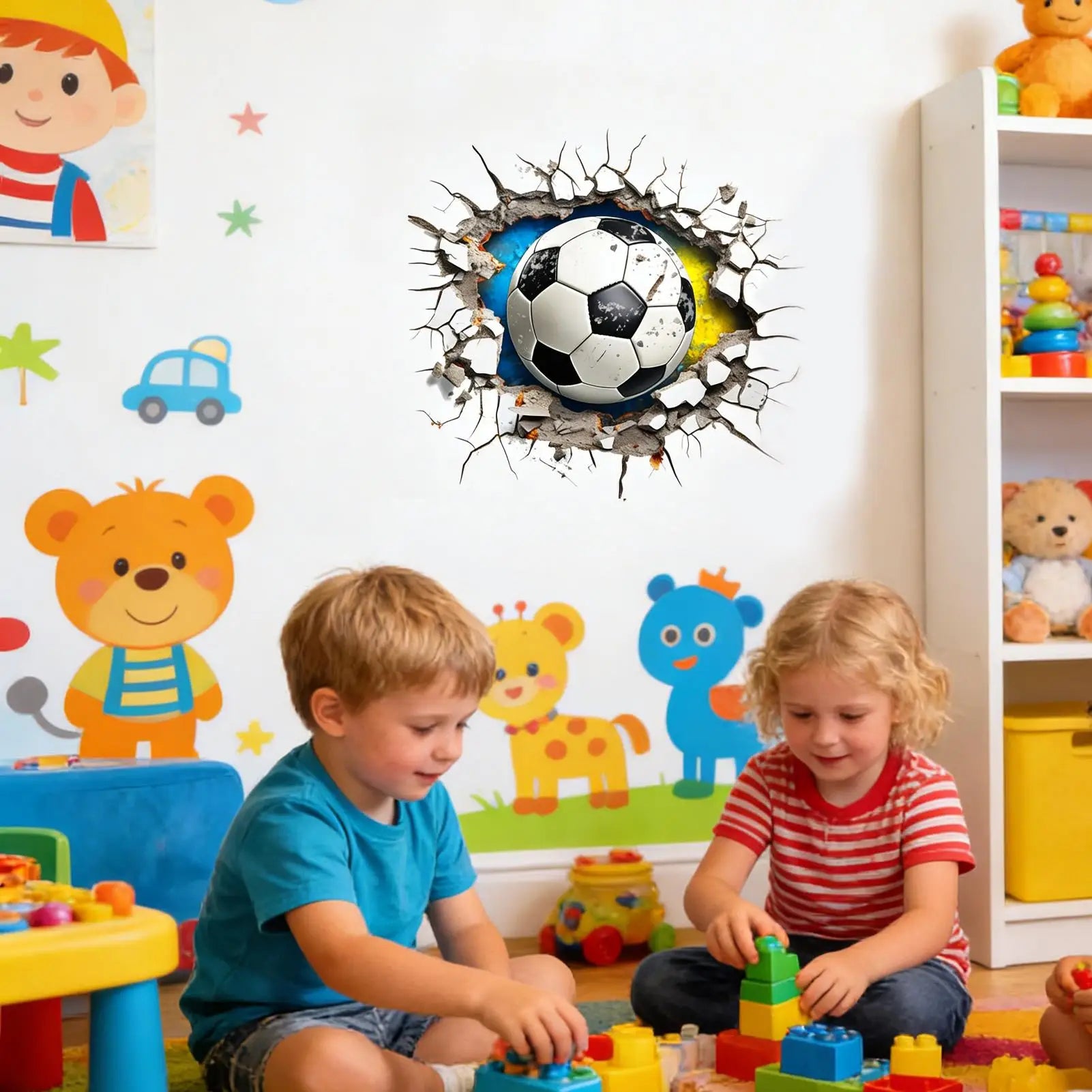 Football Stickers 3D Visual Effect Soccer Wall Decal Decor Boys