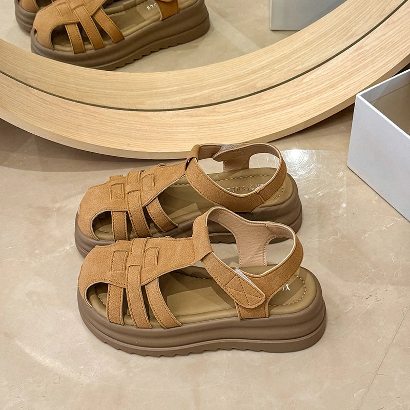 Increased 5.5CM ~ Thick-soled Sandals Women's Summer 2025 New Hollow Sandals Covered Toe Sandals for Women Zpaxo
