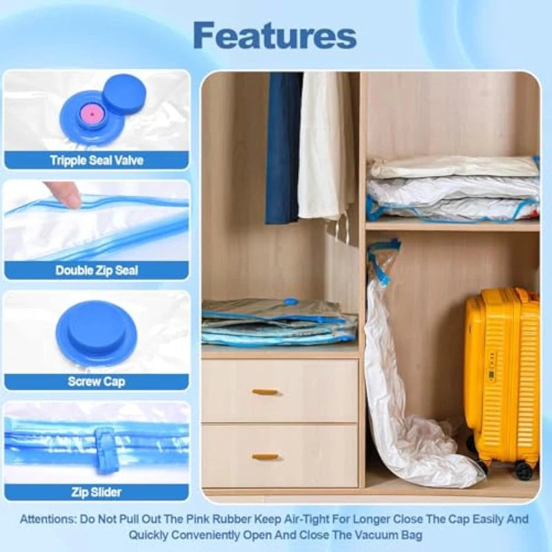 2/3/7 Pcs Vacuum Storage Bags for Clothes Heavy Duty with Hand Pump Space Saver Airtight Reusable Travel Storage Organizer Zpaxo