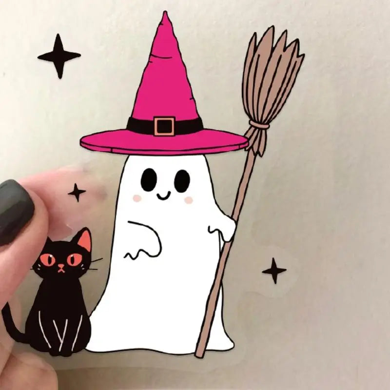 652F 50Piece Removable Cartoon Halloweens Stickers Pink Transparents Pet Material Multiple Device Compatible Diy Craft Supplies Zpaxo