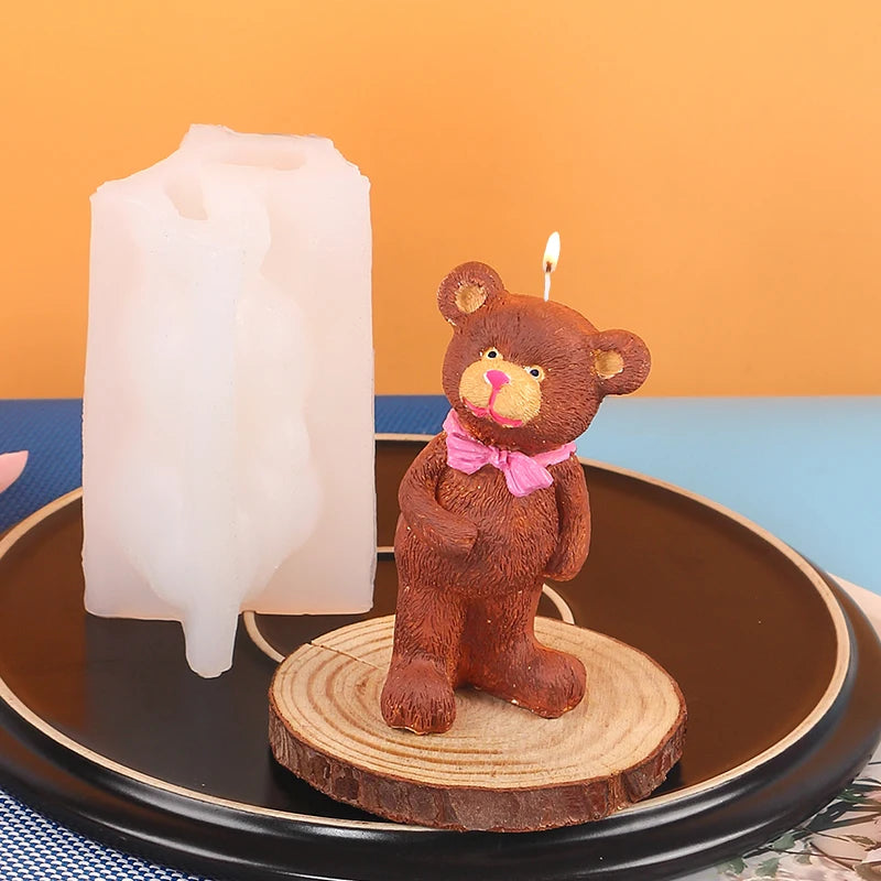 Bear Candle Silicone Mold for Valentine's Day Gift 3D Bear with Heart Aromatherapy Soap Plaster Gypsum Ornament Mould Home Decor Zpaxo