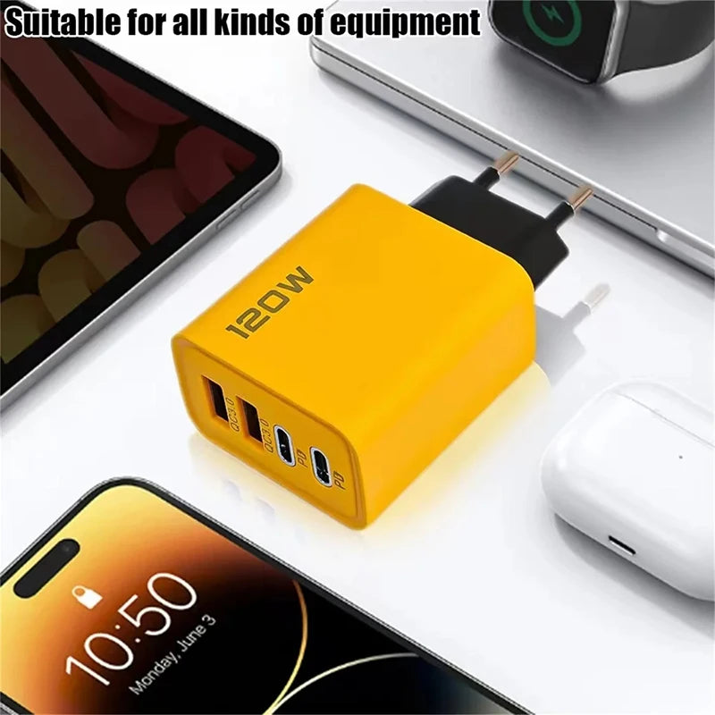 120W USB Fast Charger 4 Ports PD Quick Charging 3 0 C EU US Plug