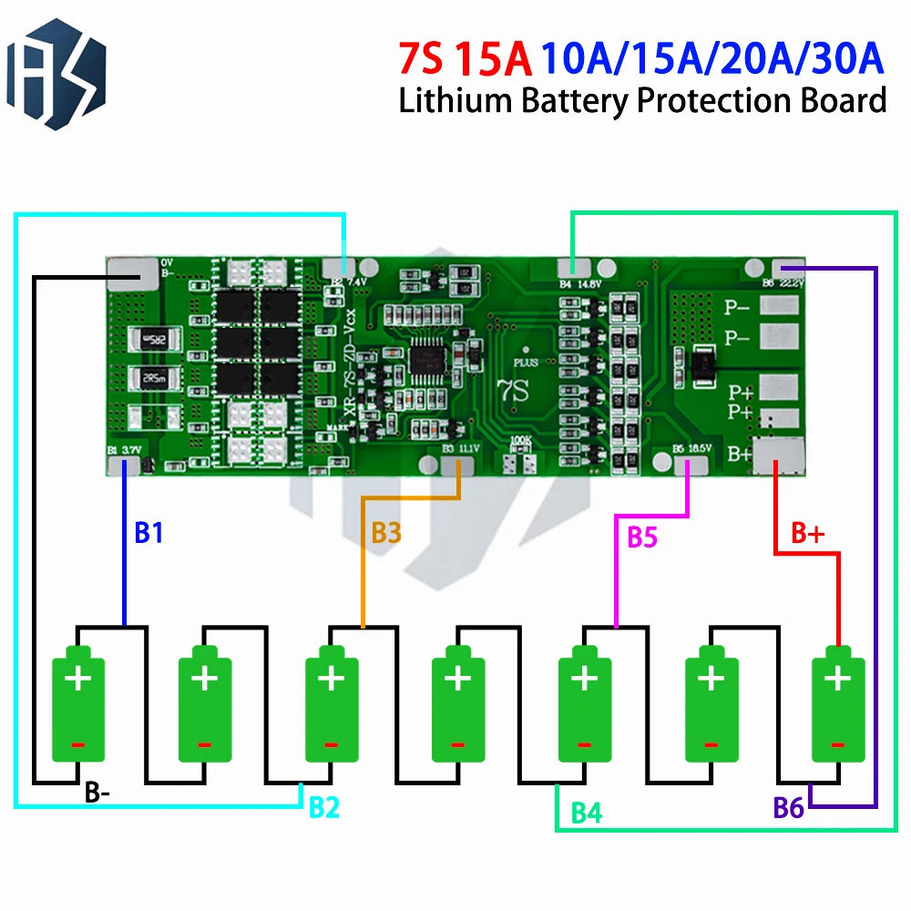 7S 24V Li-ion BMS Protection Board 10A 15A 20A 30A Current Options W Zpaxo