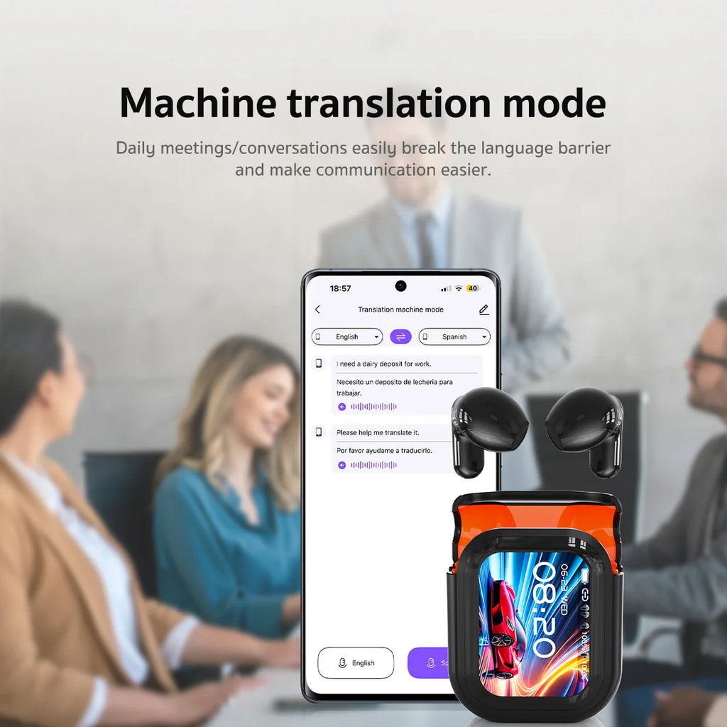 NE20 AI Instant Translation Wireless Earbuds Bluetooth 6.0 Headphones IPX4 Waterproof Long Endurance Battery Life Touch Screen Zpaxo