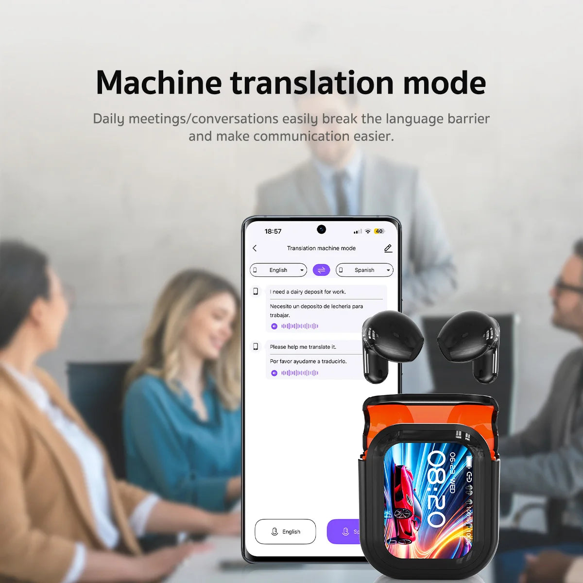 NE20 AI Instant Translation Wireless Earbuds Bluetooth 6.0 Headphones IPX4 Waterproof Long Endurance Battery Life Touch Screen Zpaxo