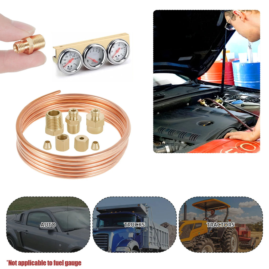 Oil Pressure Gauge Tubing Kit 72 in Practical Oil Gauge Line Kit Set Copper Tube Threaded Parts for Tractor/ Mechanical Pressure Zpaxo