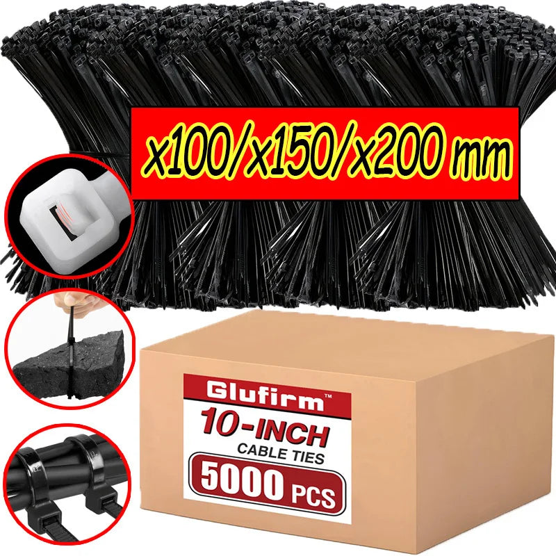Plastic Nylon TieSelf-locking Black Fastening Strap Cable-Tie-Set Cable Zip Tie Fastening Ring Zip Wraps Strap Tie Cable Tie Zpaxo