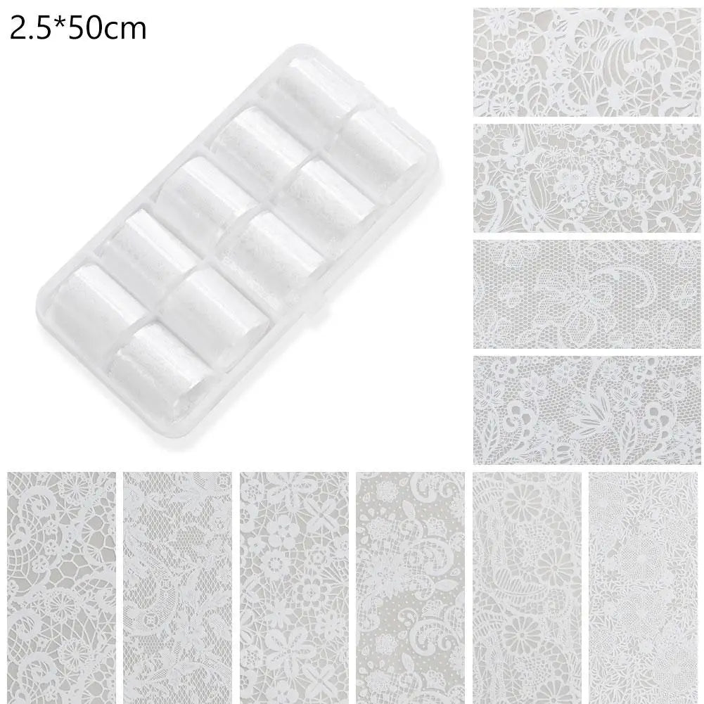 Lace Nail Foil Transfer Wraps – 10 Rolls DIY Nail Art Set Nail Foil Wraps Zpaxo C