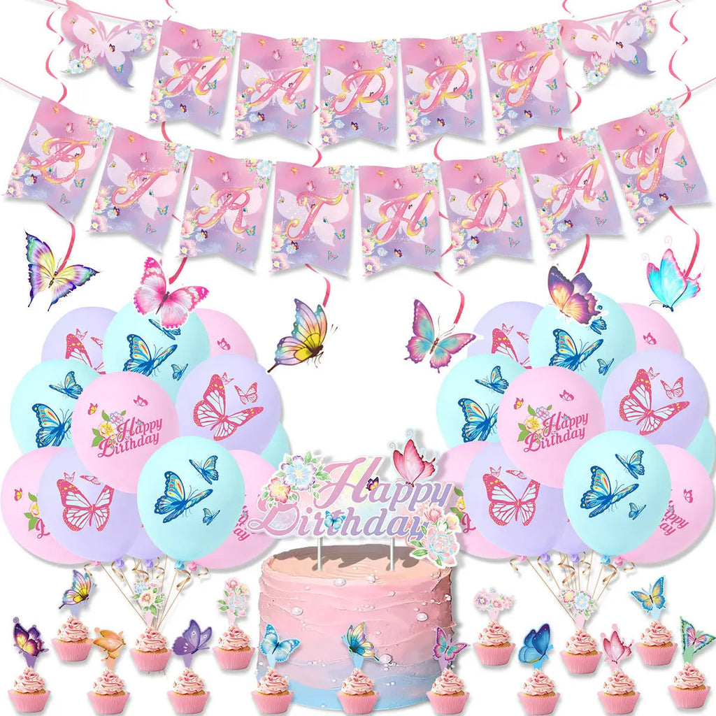 Butterfly Theme Latex Balloon Happy Birthday Pattern Printed Balloons