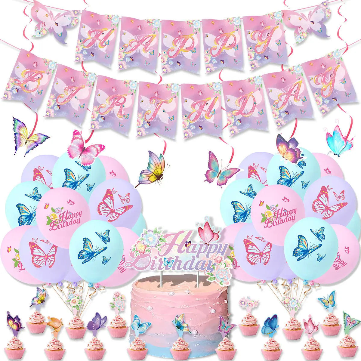 Butterfly Theme Latex Balloon Happy Birthday Pattern Printed Balloons