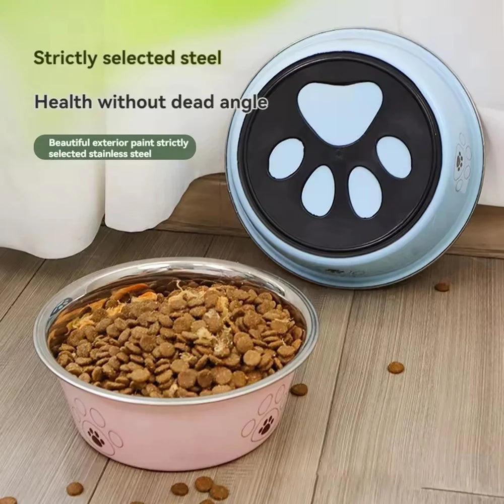 Pet Stainless Steel Footprint Dog Bowl Anti-tip Non-slip Cat Cartoon Zpaxo