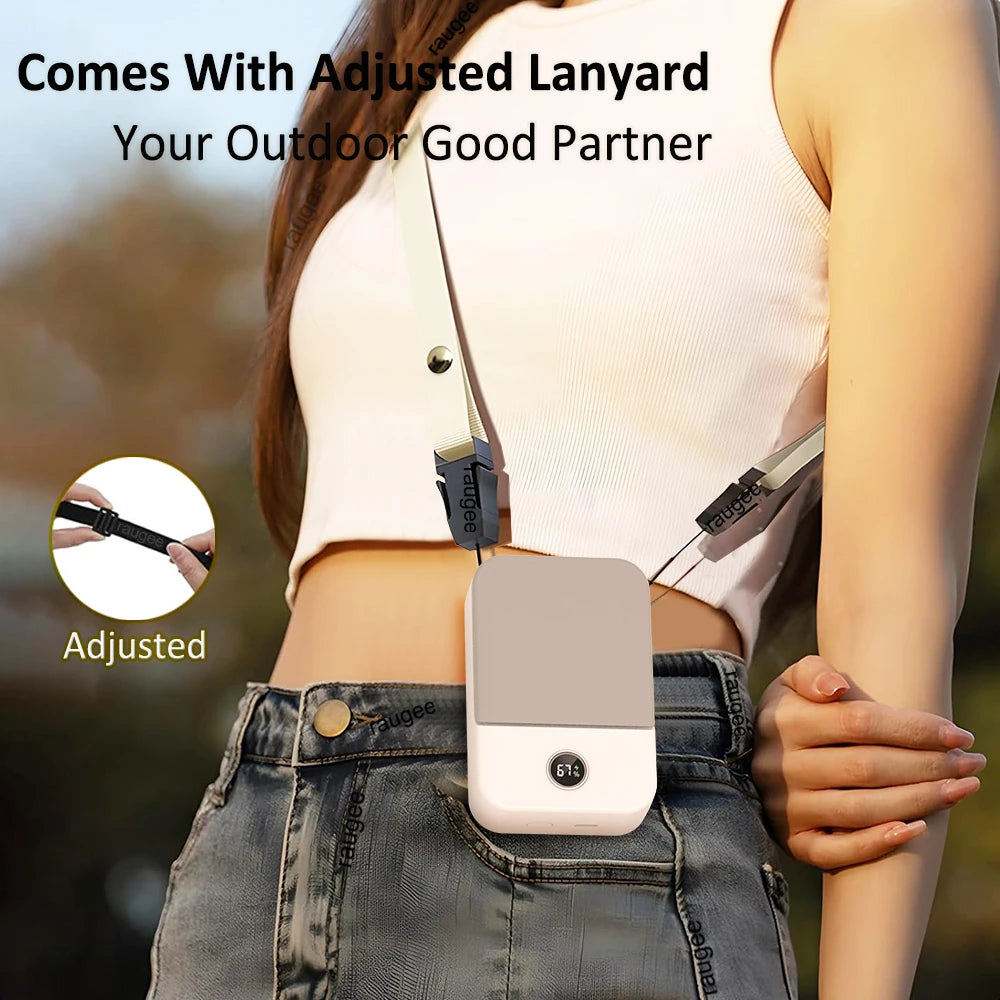 Portable Waist Fan Hanging Neck Mini USB Rechargeable Clip Outdoor