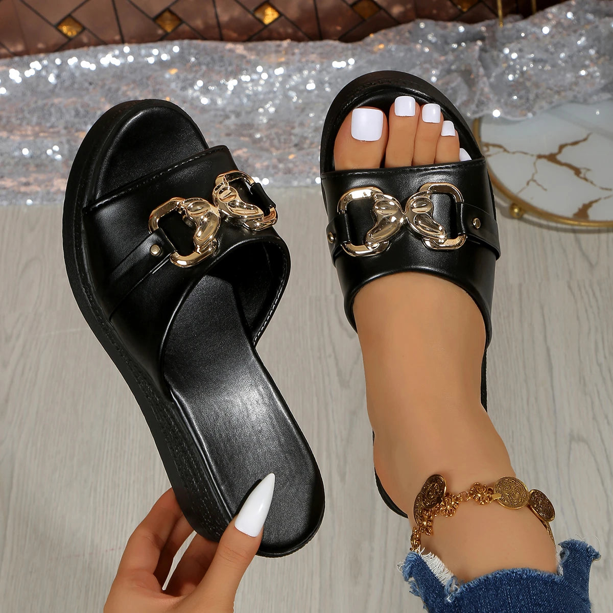 2025 New Women Wedge Sandals Casual Platform Slides Women Fashion Leisure Sandals Luxury High Heels Shoes Women Zapatos De Mujer Zpaxo black 41
