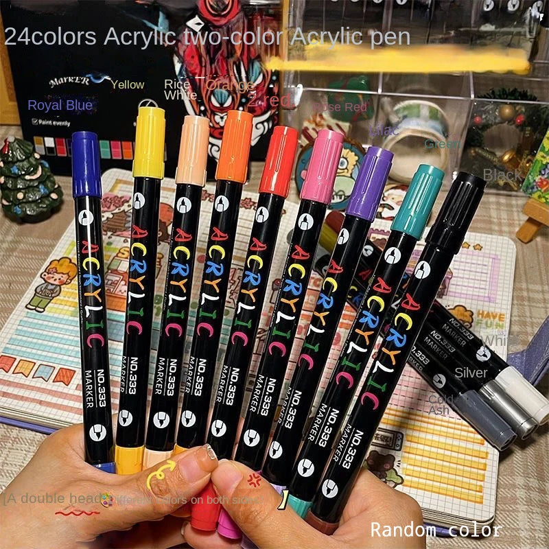 Professional Art Use 48-Color Acrylic Paint Markers, Dual-Tip Fine and Brush Tip Pens, Suitable for Stone, Wood, Calligraphy Zpaxo 48Colors