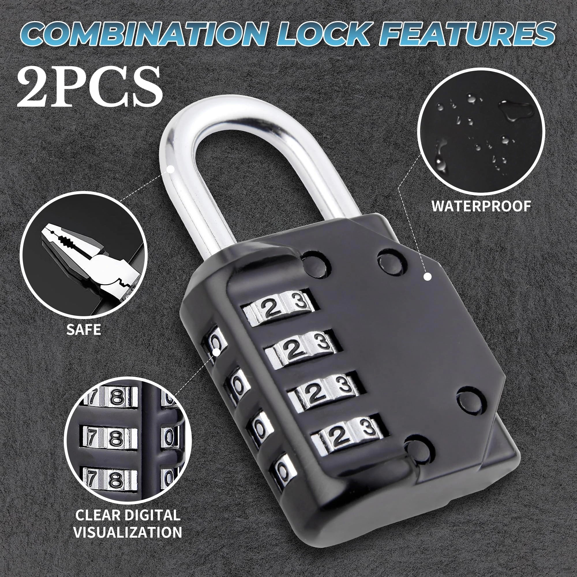 Combination Padlocks Lock Resettable 4-digit Padlock Combo Toolbox