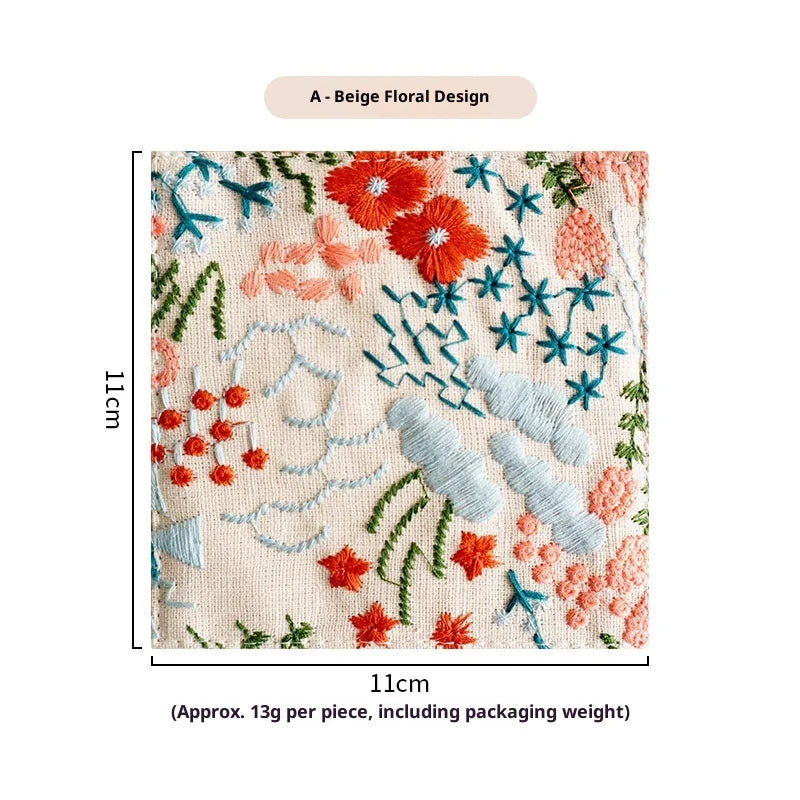 Cotton Hemp Embroidery Cup Mat – Thick Insulated Tea Coaster Tea Table Coaster Zpaxo Beige Flowers 11 11cm