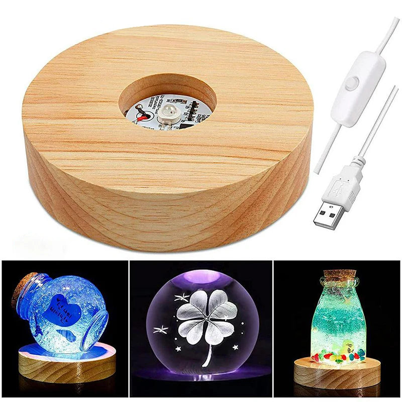 Wood Light Base Rechargeable Wooden LED Rotating Display Stand Lamp