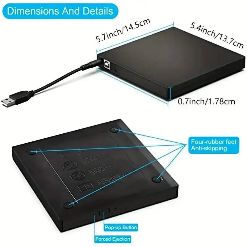 USB External CD DVD Drive, USB 2.0 Slim Protectable External CD-RW Drive DVD-ROM Burner Player for Laptops PC Desktop Computer Zpaxo