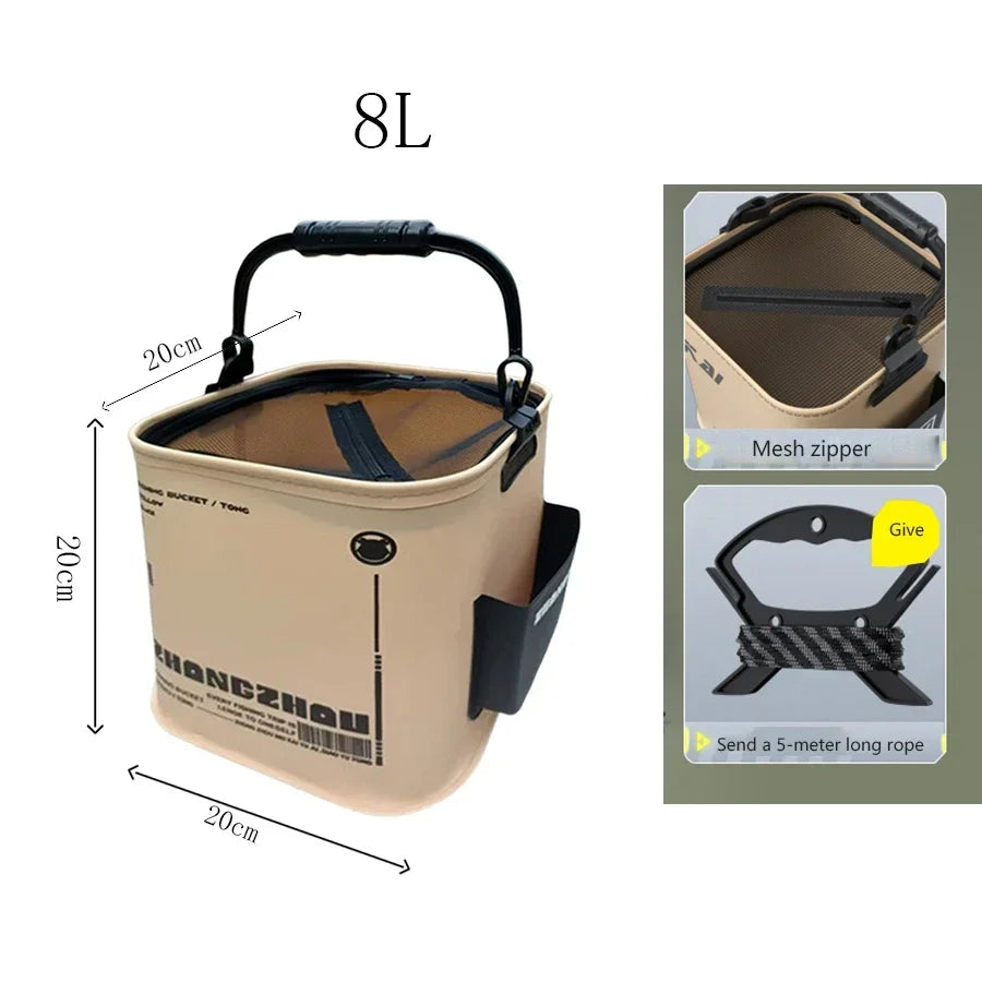 Foldable Fishing Bucket 13L/8L – Waterproof EVA Camping Pail Foldable Fishing Bucket Zpaxo DY06-8L