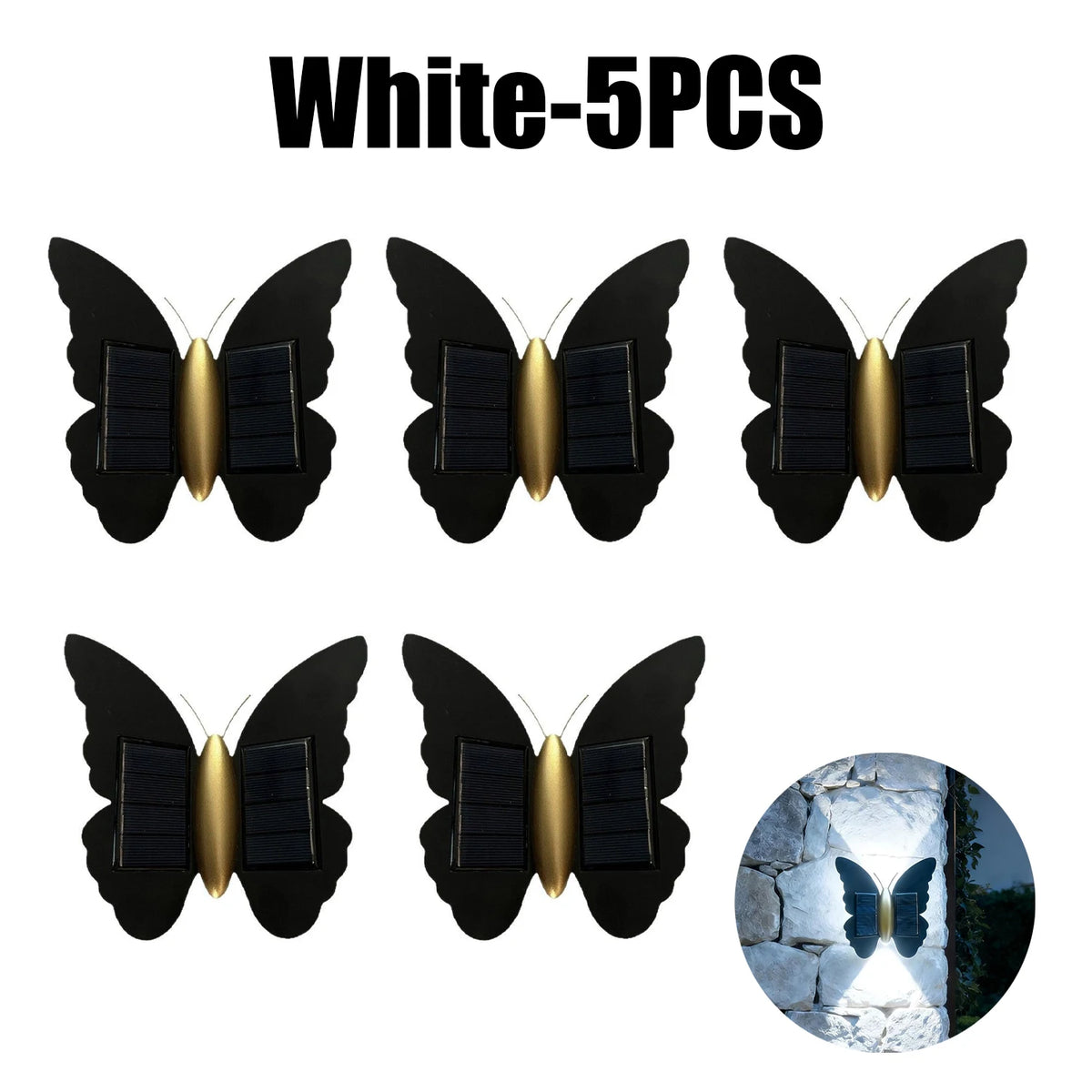 Solar Butterfly Wall Light Outdoor Modern Minimalist Design Stair Zpaxo White 5PCS