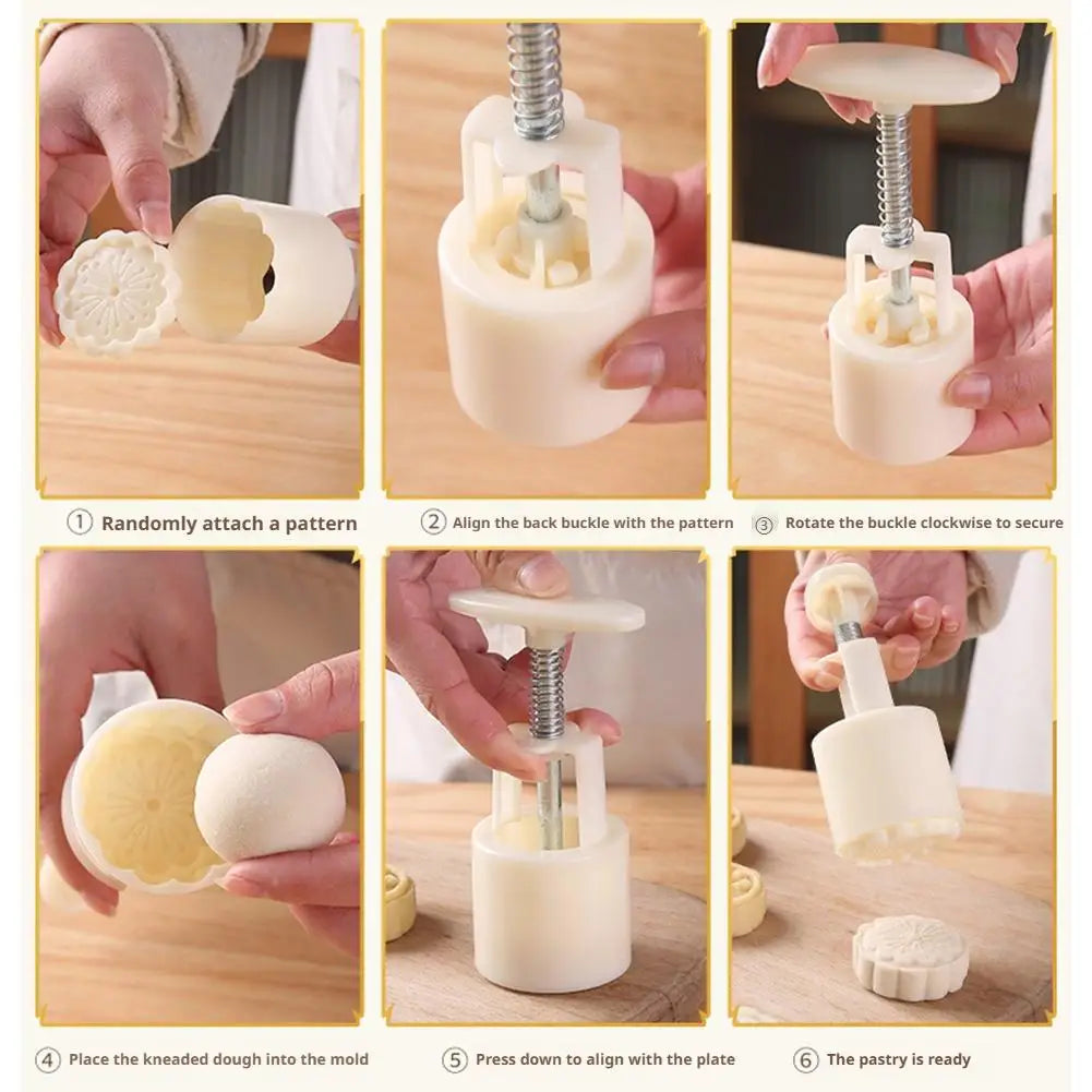 Mooncake Mold Set | Hand-Press DIY Moon Cake Stamp Moulds Mooncake Mold Set Zpaxo