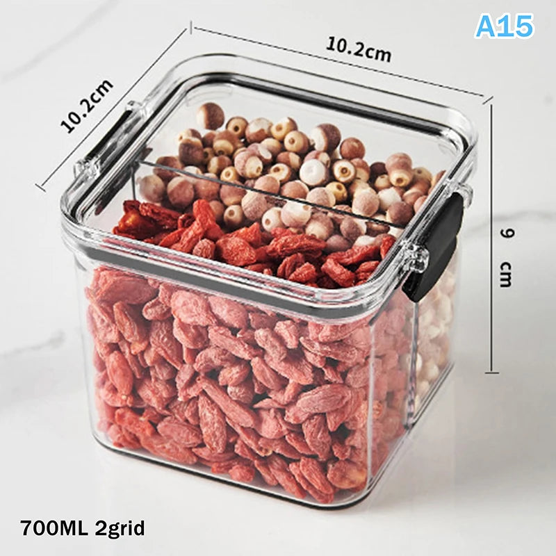 Sealed Plastic Food Storage Box Divided Food Grade Empty Cereal Candy Dried Jars Spice Box With Lid Fridge Storage Jar Container Zpaxo A15