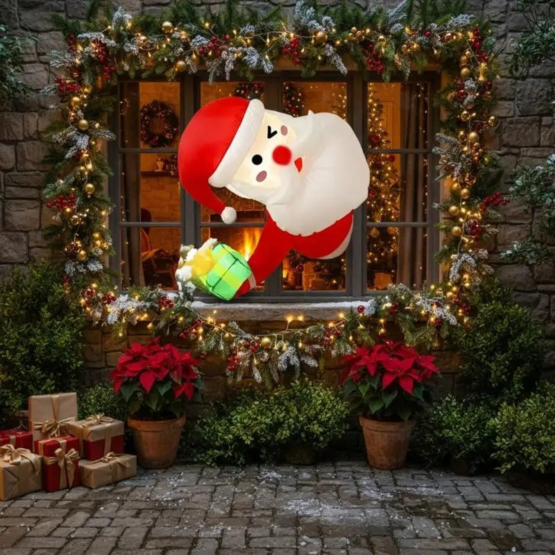 Light Up Inflatable Window Santa Ornament Outdoor Garden Christmas