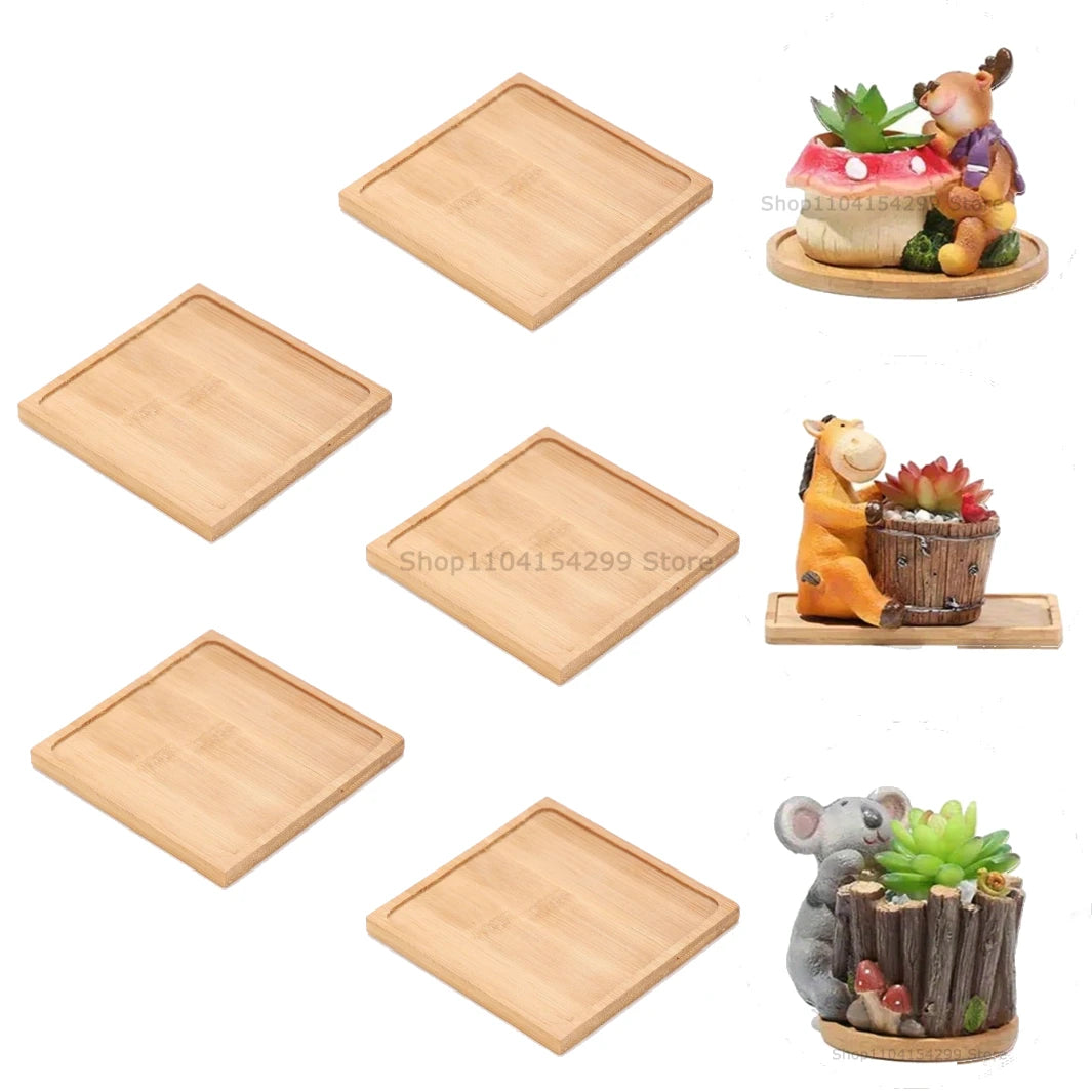 Flower Pot Tray Multi Bamboo Tray Wood Cup Pad Plant Pot Tray for Kitchen Decorative Plate Creative Coaster Coffee Cup Mat Zpaxo Square-5pcs