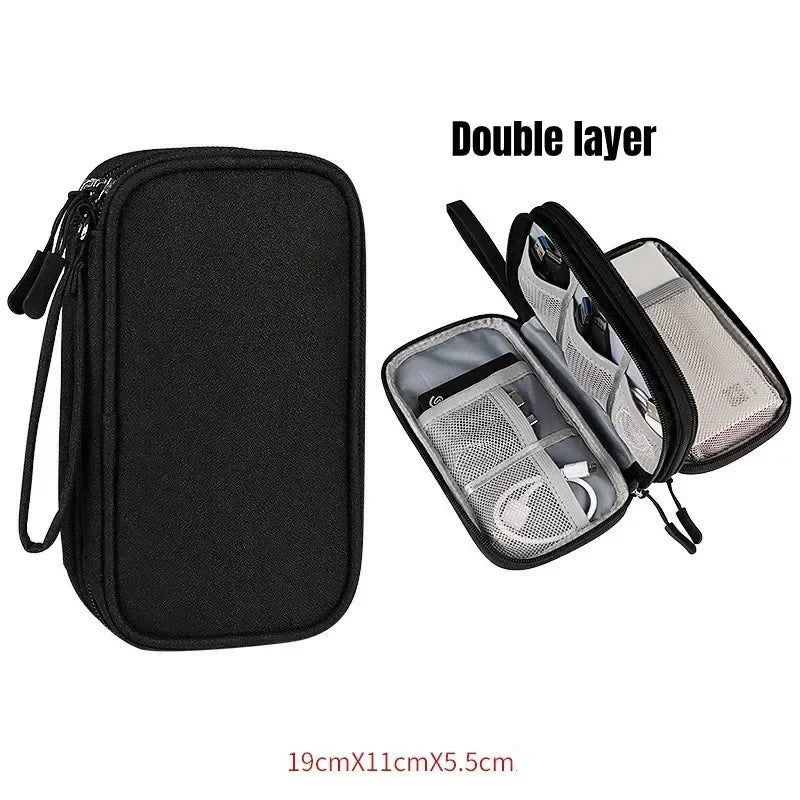 Large Size Travel Organizer Bag Cable Storage Organizers Pouch Carry Case Portable Waterproof Storage Bags for Cable Cord Zpaxo Black Double layer-S