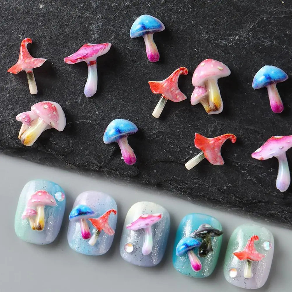 Cute 3D Mushroom Nail Charms Adorable Cartoon Resin Art Decorations