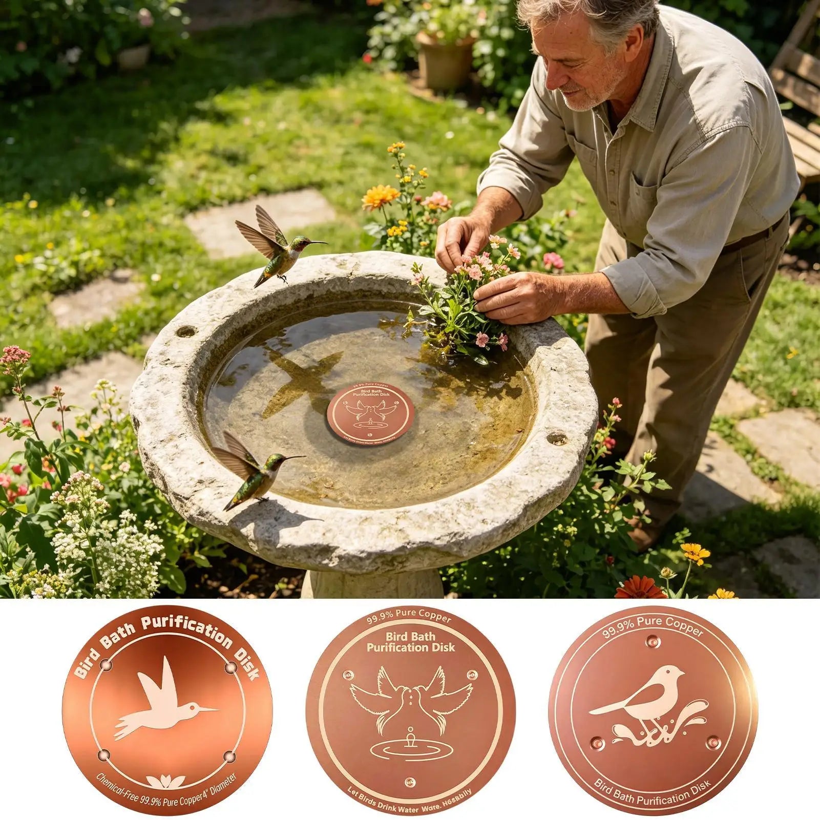 Bird Bath Copper Birdbath Purifier Triple-point Support Disk Zpaxo