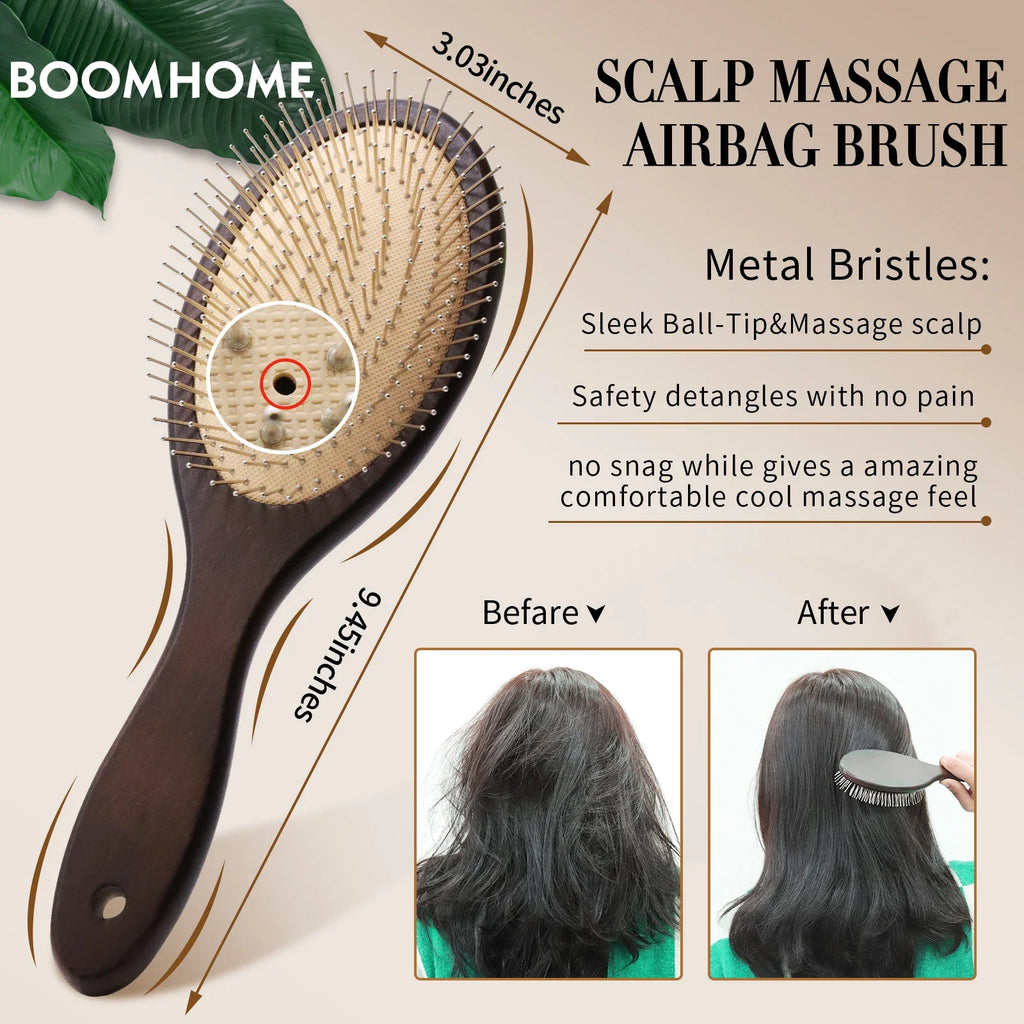 Denman Head Massage Brush Steel Hair Brush Wood HairBrush With Steel Needle Scalp Airbag Hair brush For Hair Combing Zpaxo