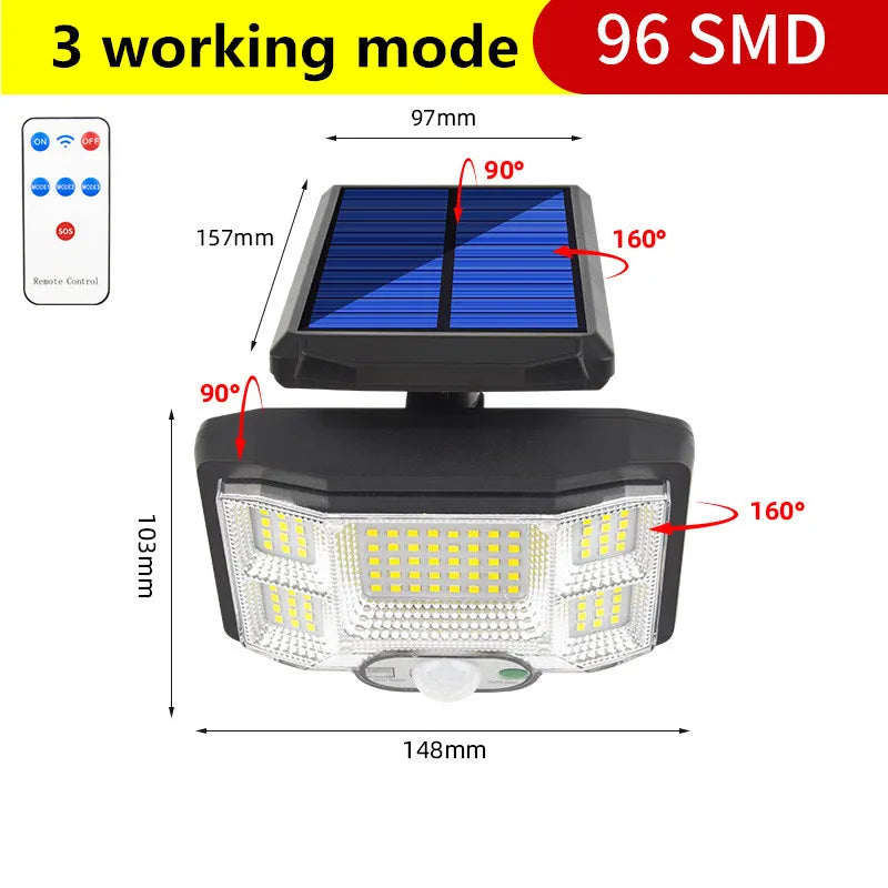 Solar LED Lights Outdoor Motion Sensor Split Lamp Remote Waterproof Zpaxo Integrated-96LED China Mainland