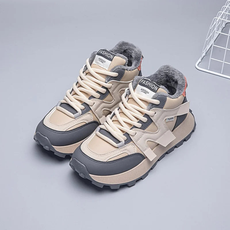 Women's Sports Shoes Tennis Thick-soled Velvet Warm Winter Fashion Zpaxo GRAY 35(Foot 22.5cm) China Mainland