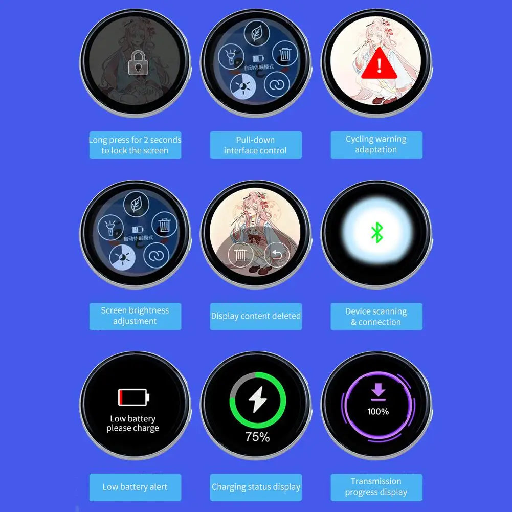 Anime E-Badge Display Pin | 1.85" Touch Screen LED Photo Badge Wearable Display Badge Zpaxo