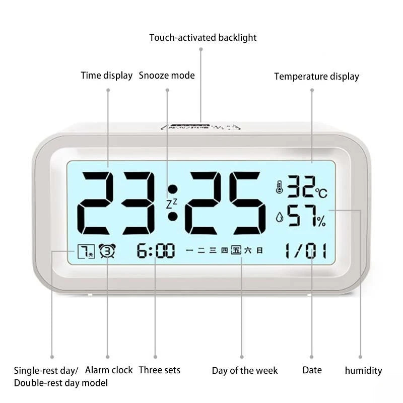 1 LCD Digital Alarm Clock Students Silent Temperature Humidity