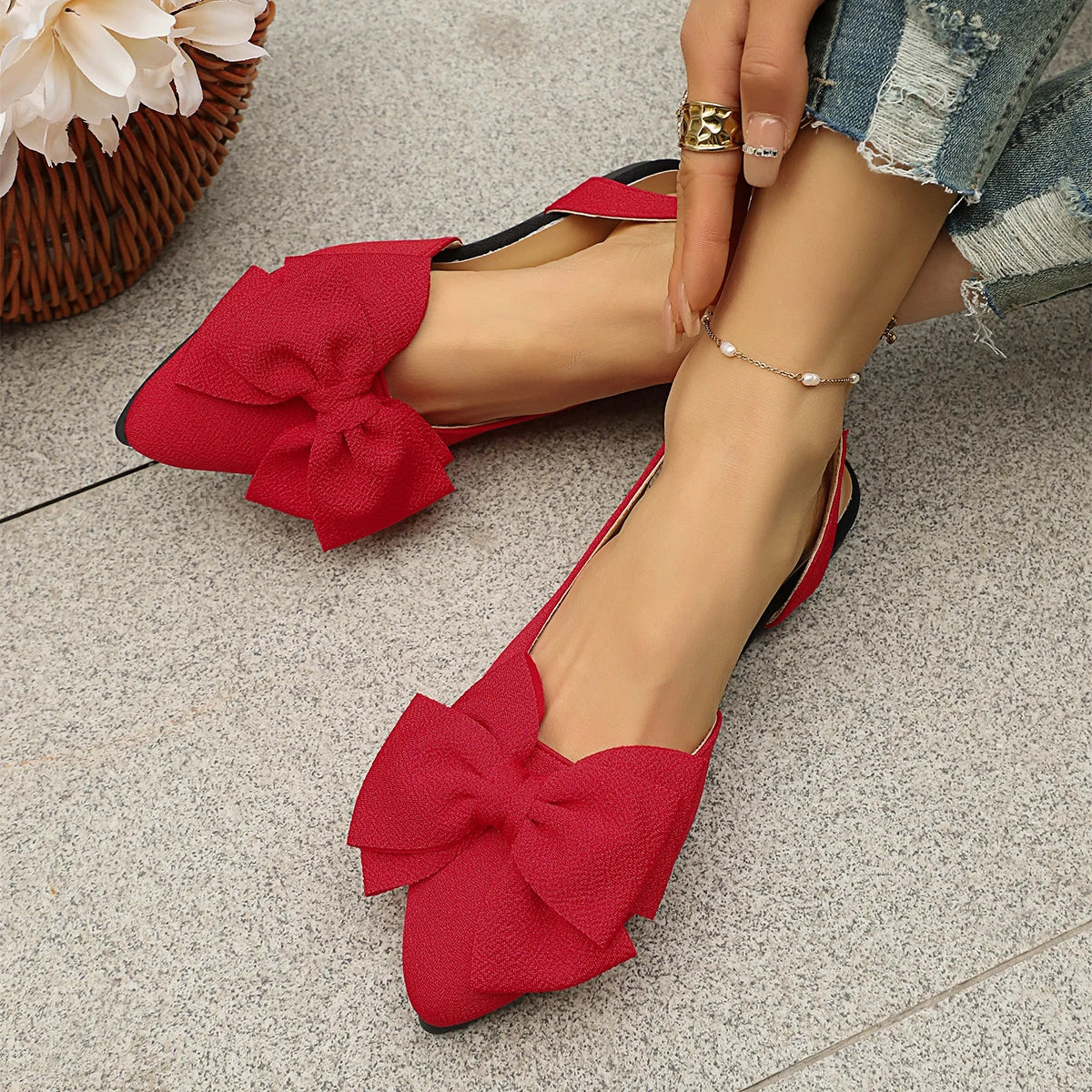 Women Sandals Butterfly-knot Closed Toe Fashion Shoes Slip-on Zpaxo Red 43