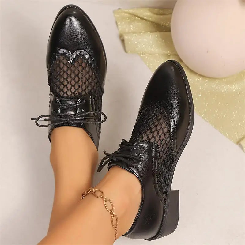 Fashion Pointed Toe Black Oxford Shoes Women 2025 Trend Pu Leather
