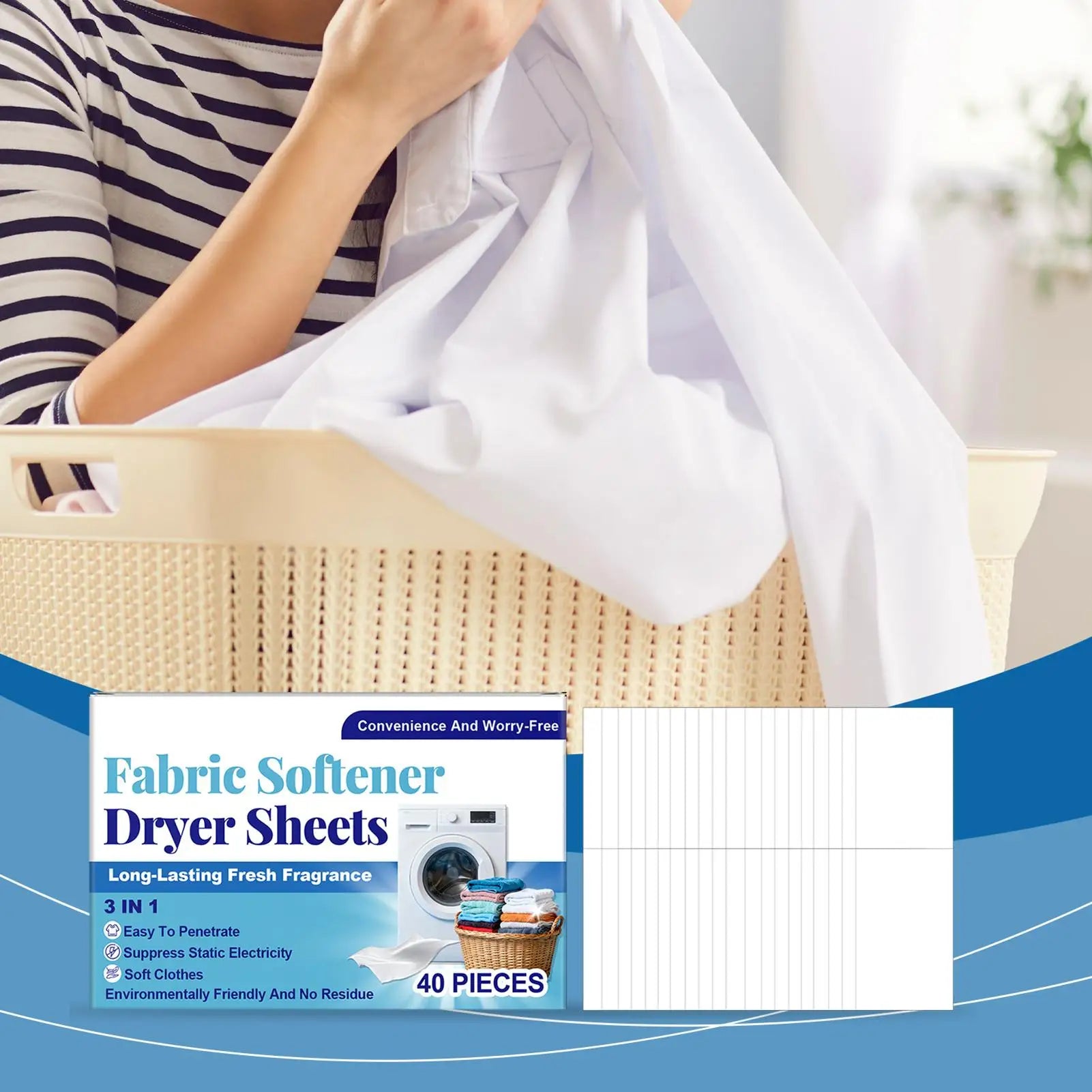 Laundry Softener Sheets 40-Count Gentle Softening Clean Washer Pet