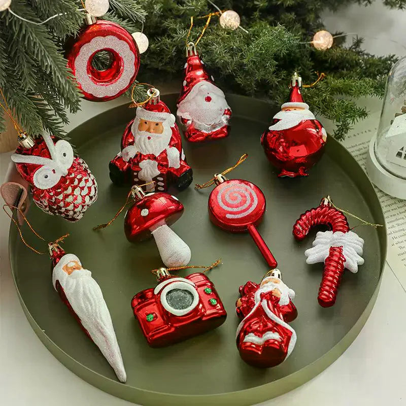Christmas Balls Ornaments Candy Cane Owl Tree Pendant Red White Zpaxo