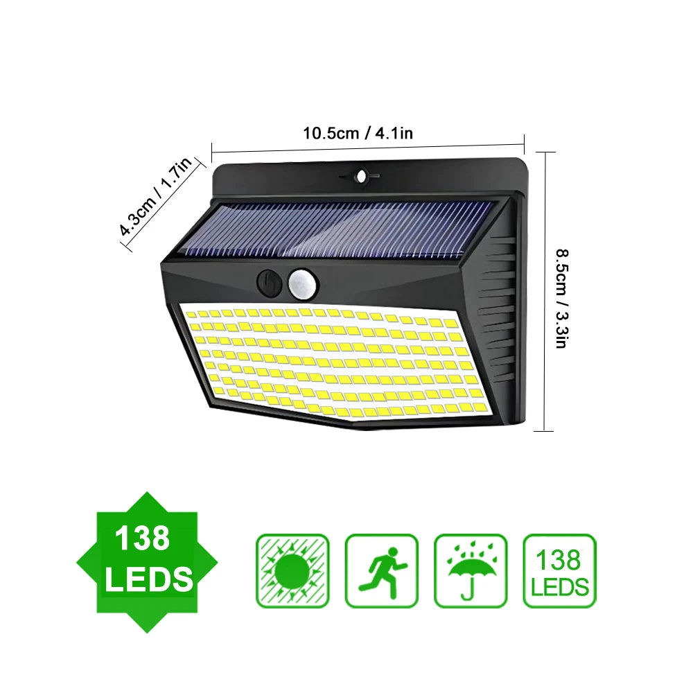 138LED Solar Outdoor Wall Lamp with Motion Sensor 3 Lighting Modes IP65 Waterproof Solar Powered Fence Light Garden Decor Stree Zpaxo 138 LED 4PCS