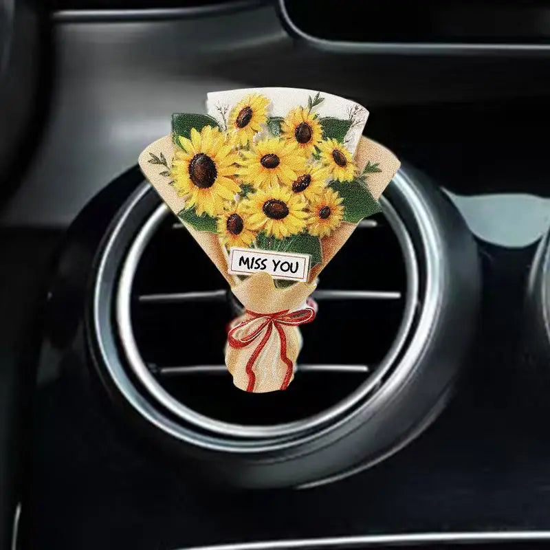Sunflower Rose Bouquet Car Vent Air Freshener Clip