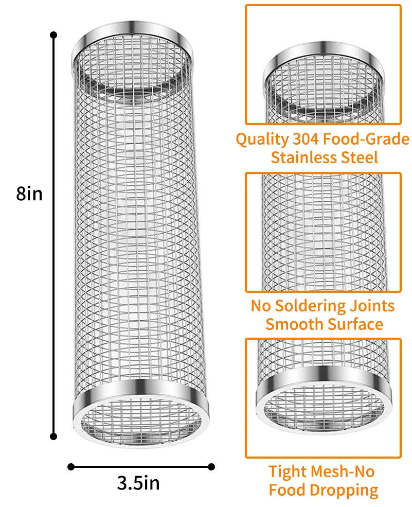 BBQ Rolling Basket – Rolling Grilling Baskets for Outdoor Grilling - Stainless Steel BBQ Grill Basket - BBQ Accessories for Outd Zpaxo L