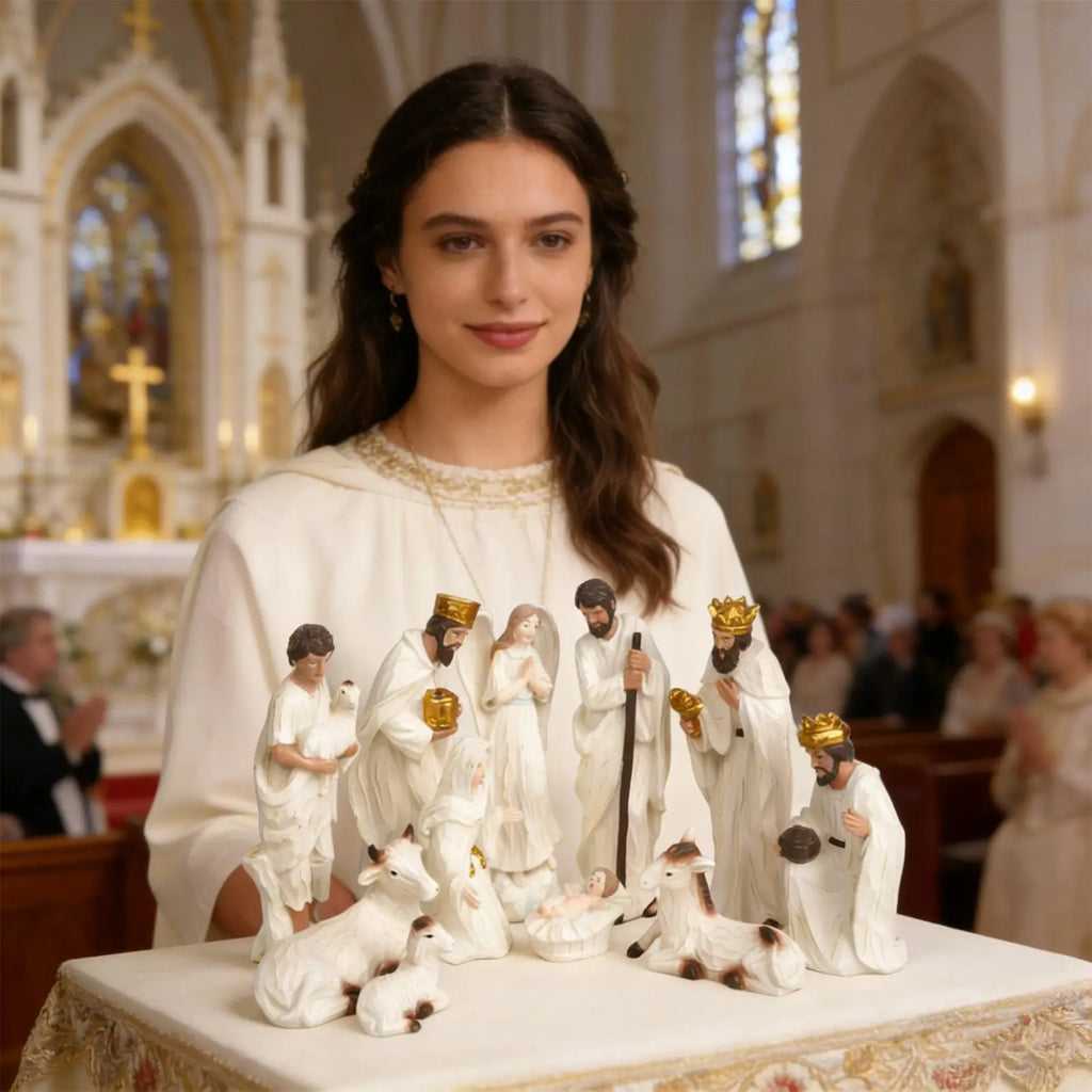 Nativity Figurines Resin Christmas Desktop Decoration Tabletop Religious Sculpture for Home Office Living Room Bedroom Fireplace Zpaxo