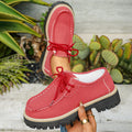 Woman Loafers Round Toe Rubber Outsole Sneakers Women Retro Autumn Large Size Shoes Ladies Casual British Style Thick Heel Shoes Zpaxo Red 40
