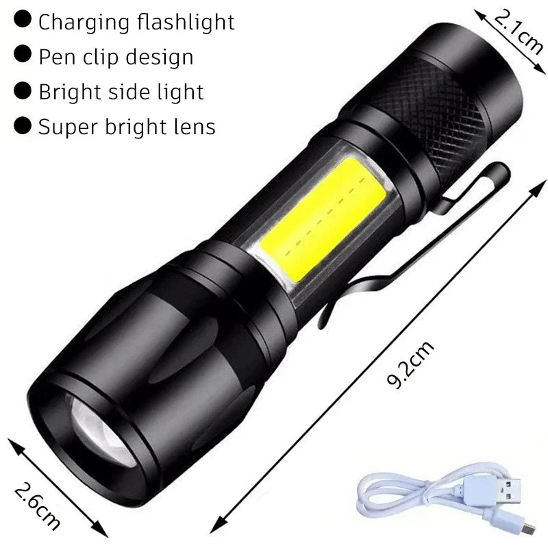 Mini LED Rechargeable Flashlight – Zoomable, Waterproof, Cap Clip