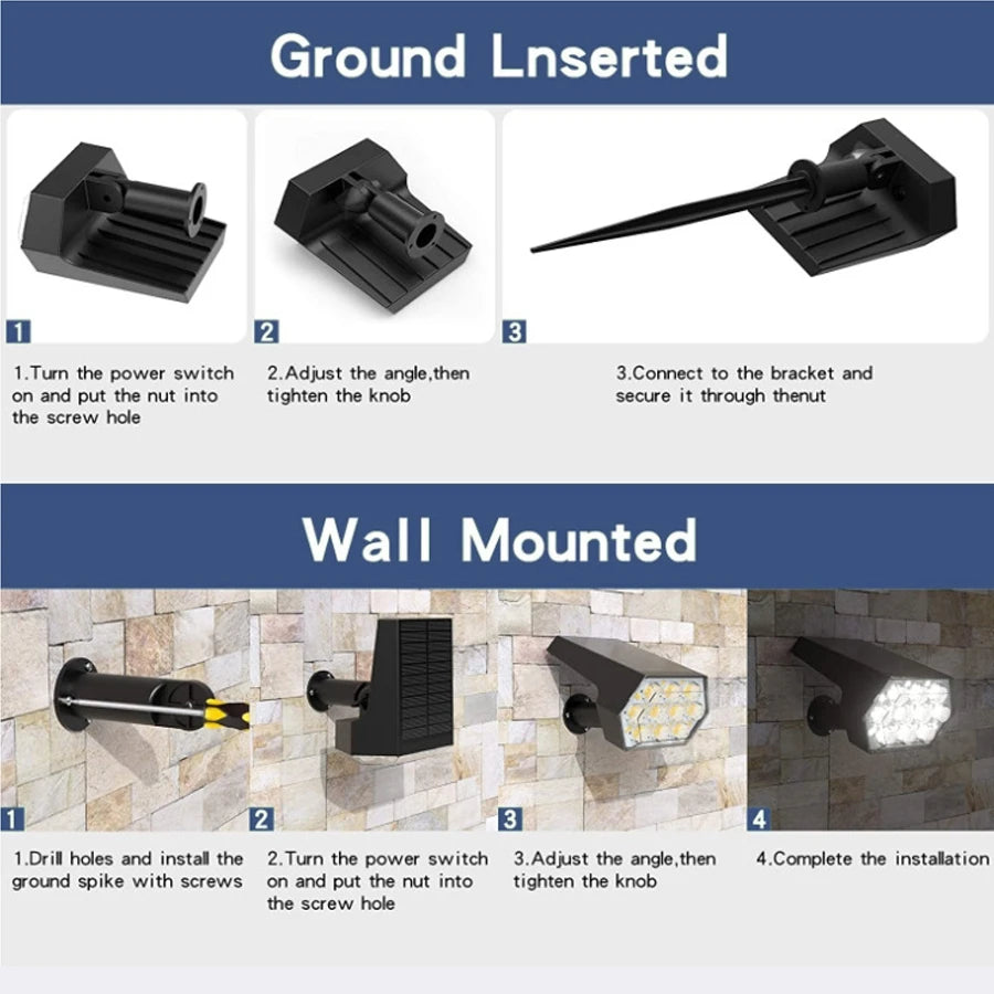 2/4PCS Solar Spotlight IP65 Waterproof Adjustable 92LED Landscape Wall Light Solar Powered Decor for Garden Fence Yard Pathway Zpaxo