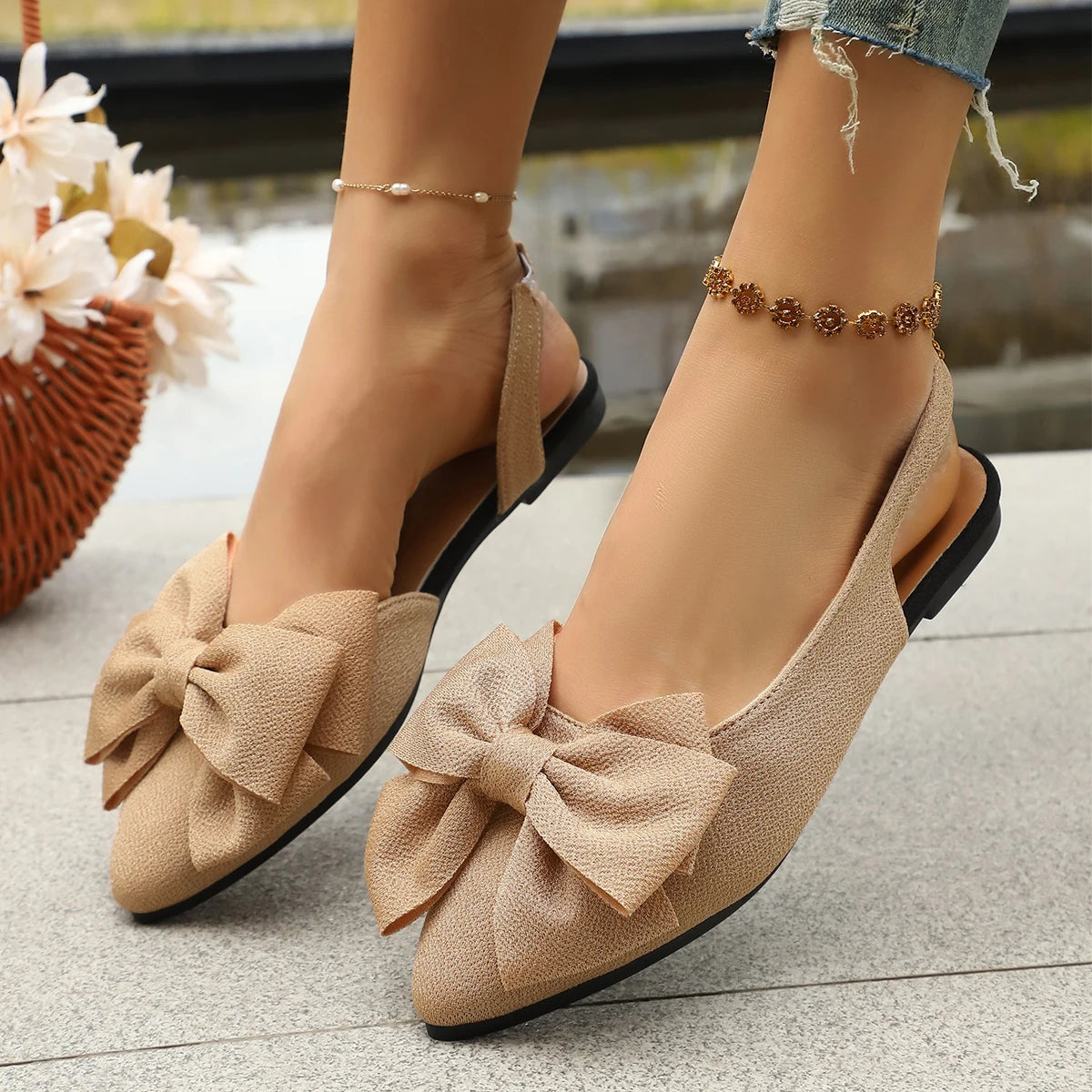 Women Sandals Butterfly-knot Closed Toe Fashion Shoes Slip-on Zpaxo Khaki 36
