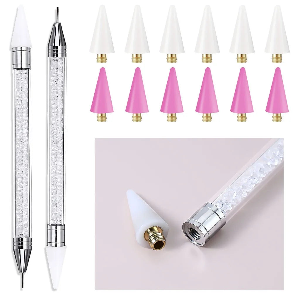 Nails Art Brush For Manicure Double Head Point drill pen Dot Painting Point Pen Rhinestone Picker Wax Pencil Crystal Handle Tool Zpaxo